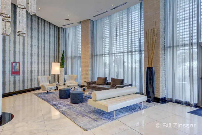 One Las Vegas Modern Lobby with elegant design and floor-to-ceiling windows
